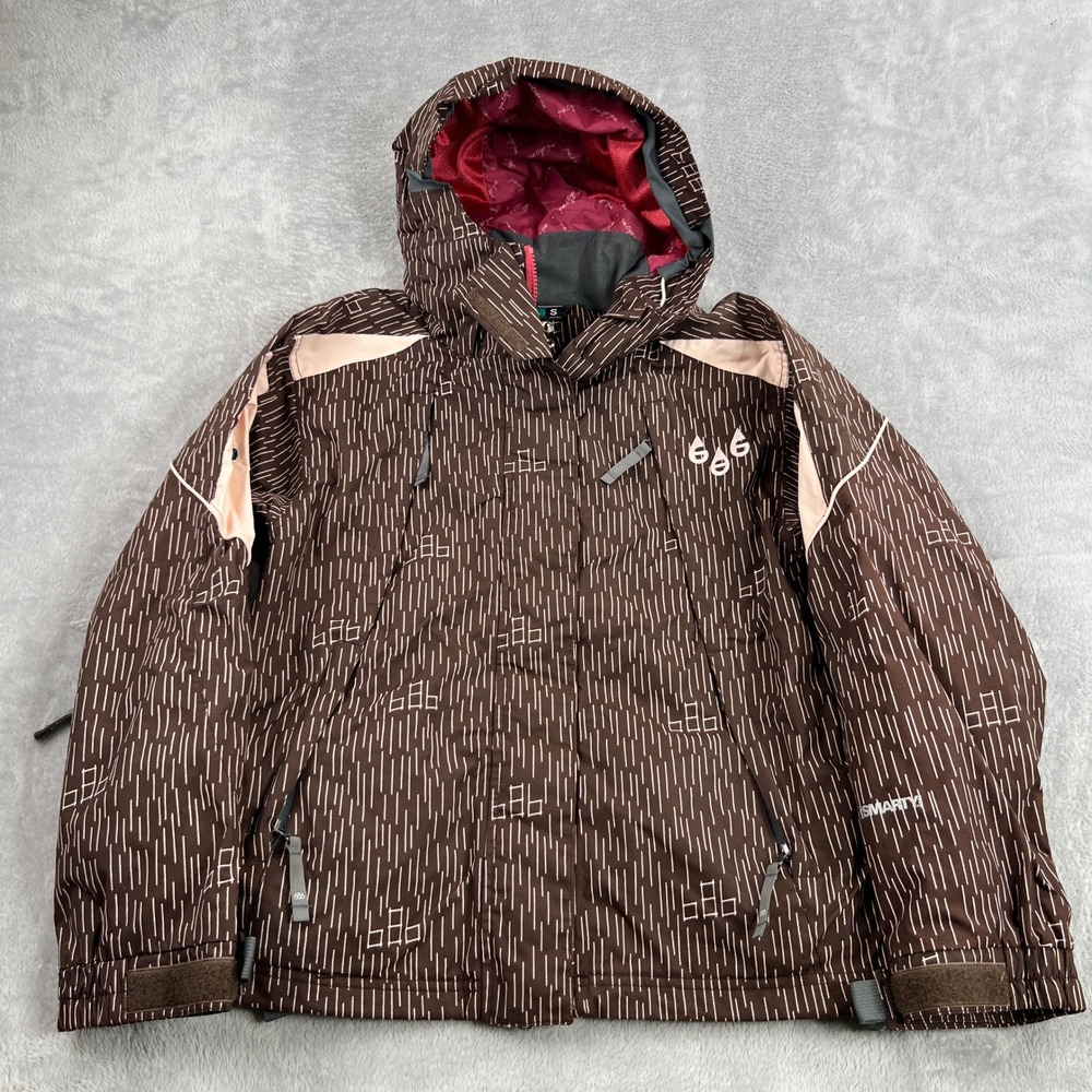 686 Smarty Snowboard Jacket Small Brown Pinstripe Womens Technical Winter Shell
